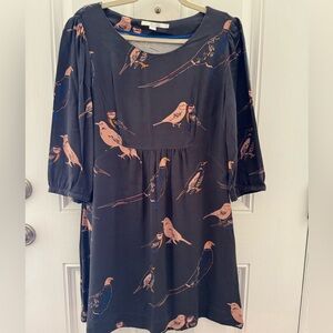 Boden Dark Gray Dress with Bird Print